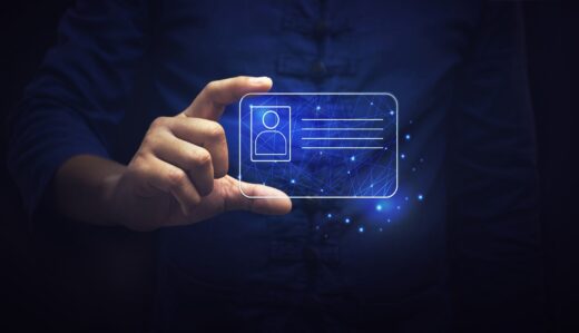 Human,hand,holding,digital,identification,card,,technology,and,business,concept.
