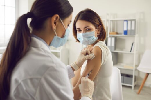 Vaccination,,immunization,,disease,prevention,concept.,woman,in,medical,face,mask