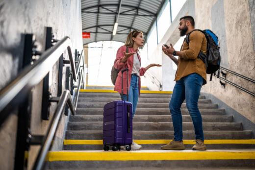 Adult,couple,missed,the,departure,of,the,train.,the,are