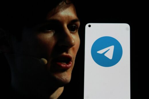 Telegram,app,logo,on,smartphone,screen,with,telegram,founder,pavel