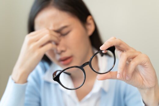 Woman,taking,off,glasses,tired,of,computer,work,suffering,from